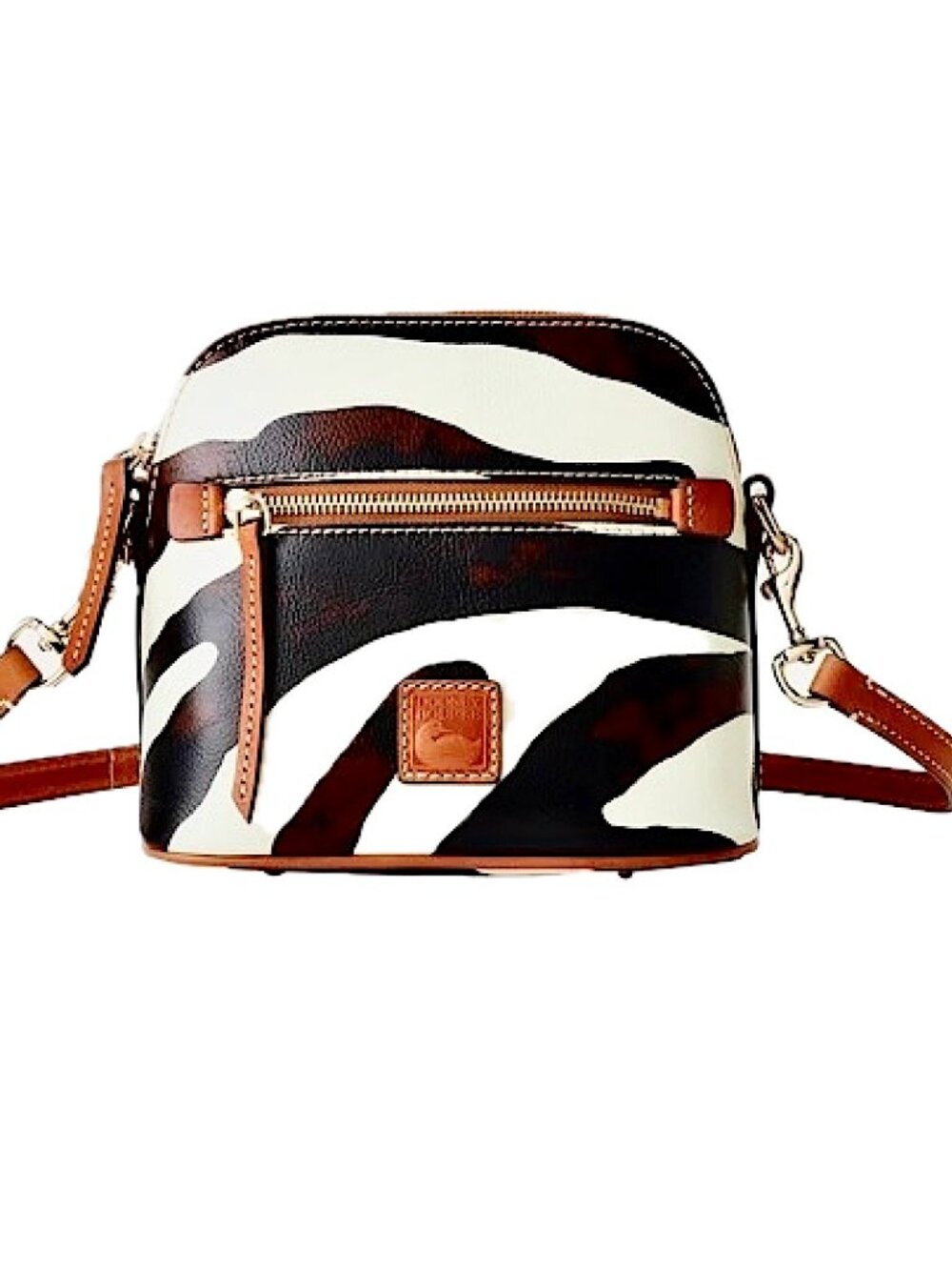 New Dooney & Bourke Zena Zebra Italian Leather Domed Crossbody Satchel Bag - Picture 1 of 12
